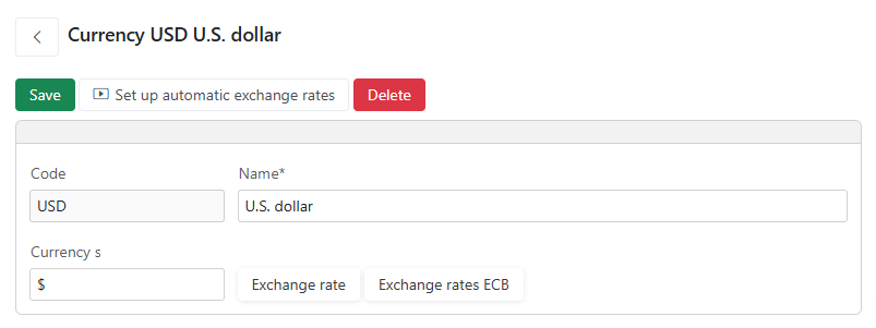 Currency settings with automatic exchange rates