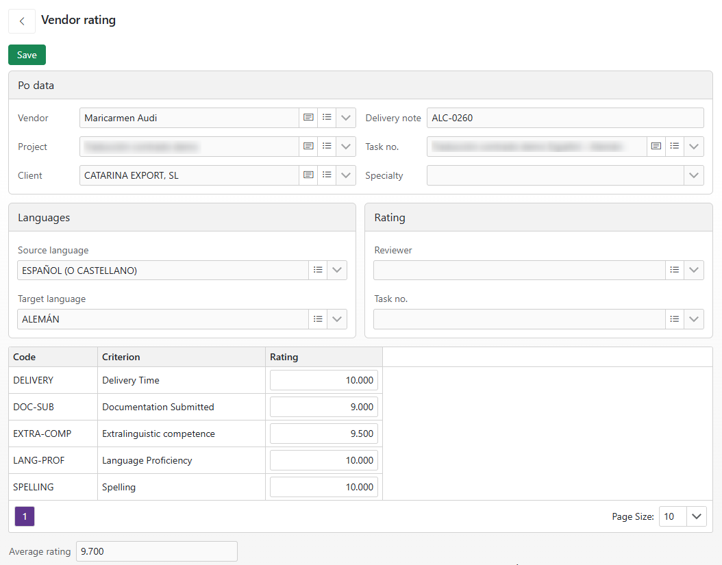Vendor quality rating in Gespoint BillWords