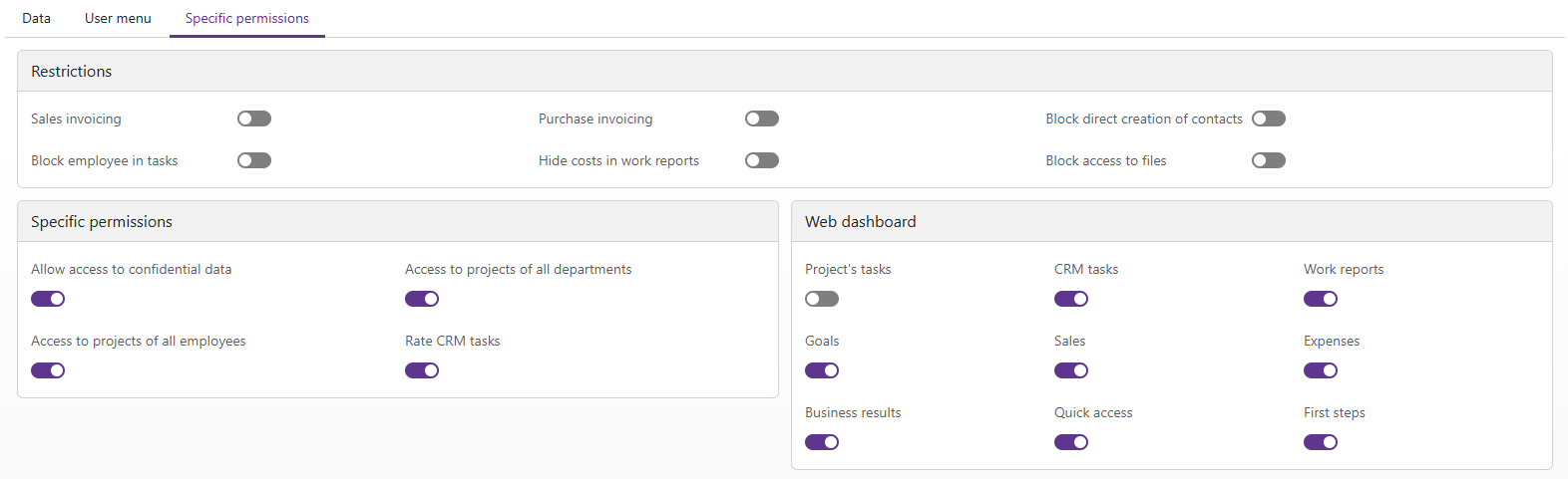 Specific user permissions and restrictions